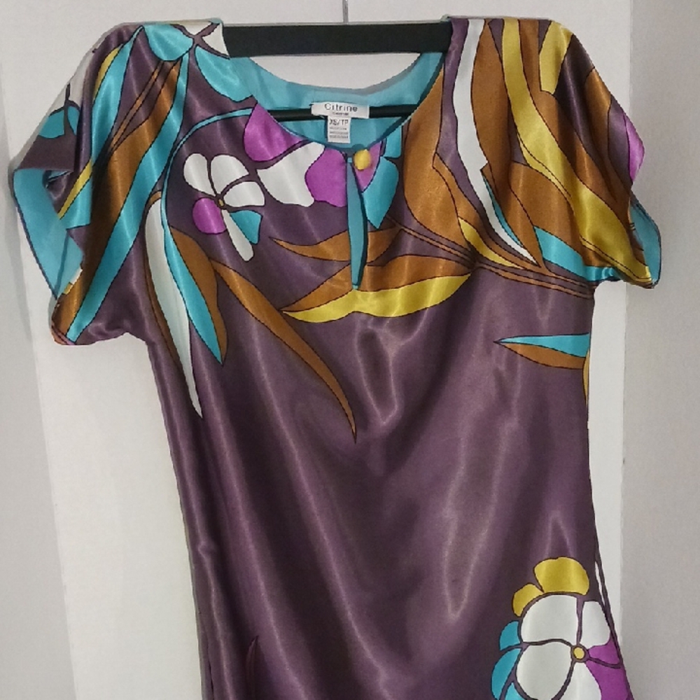 Colorful Citrine Collection Floral Dress Women's Size XS Side Pockets! Romantic
